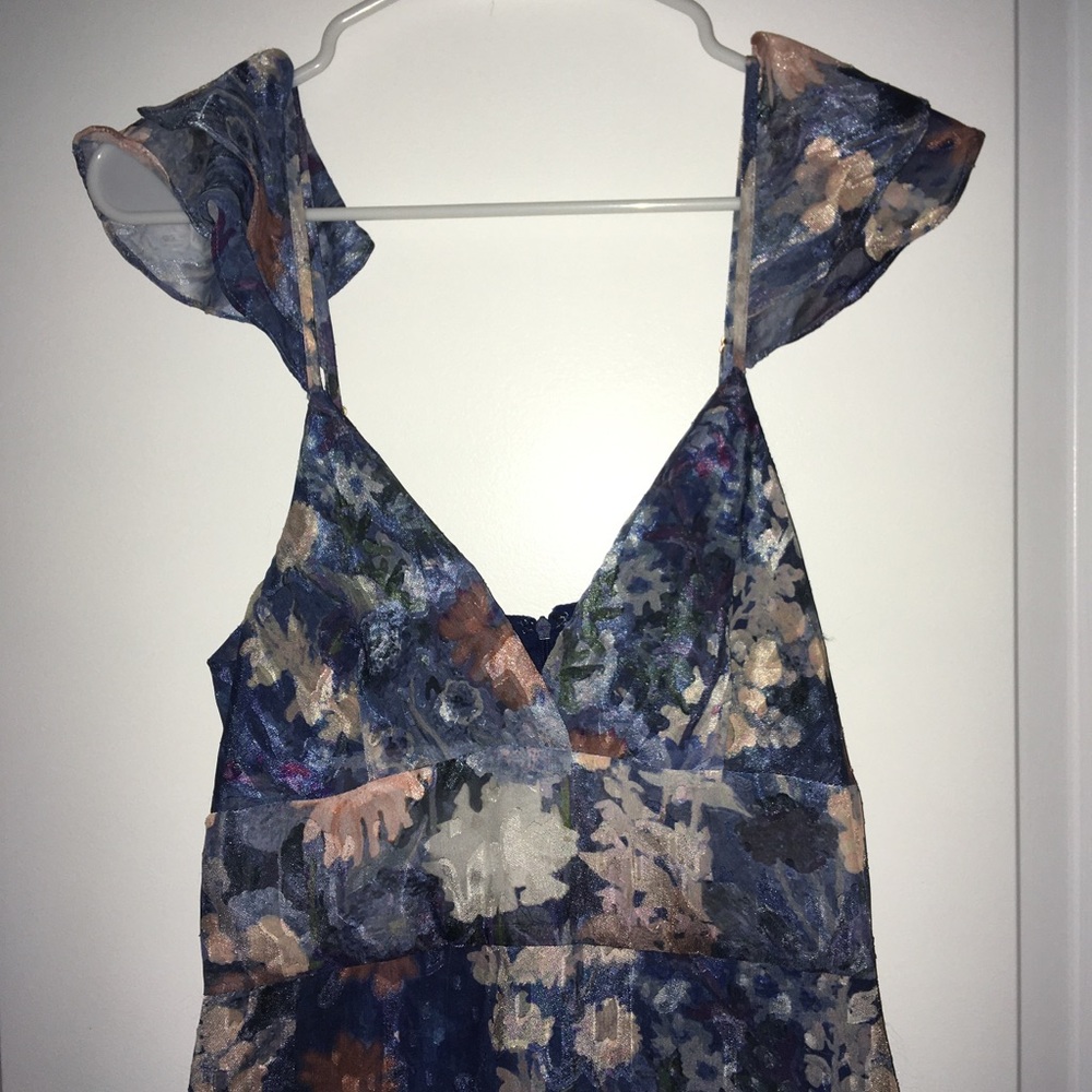 Anthropologie Hutch ruffle flower pink/blue midi dress